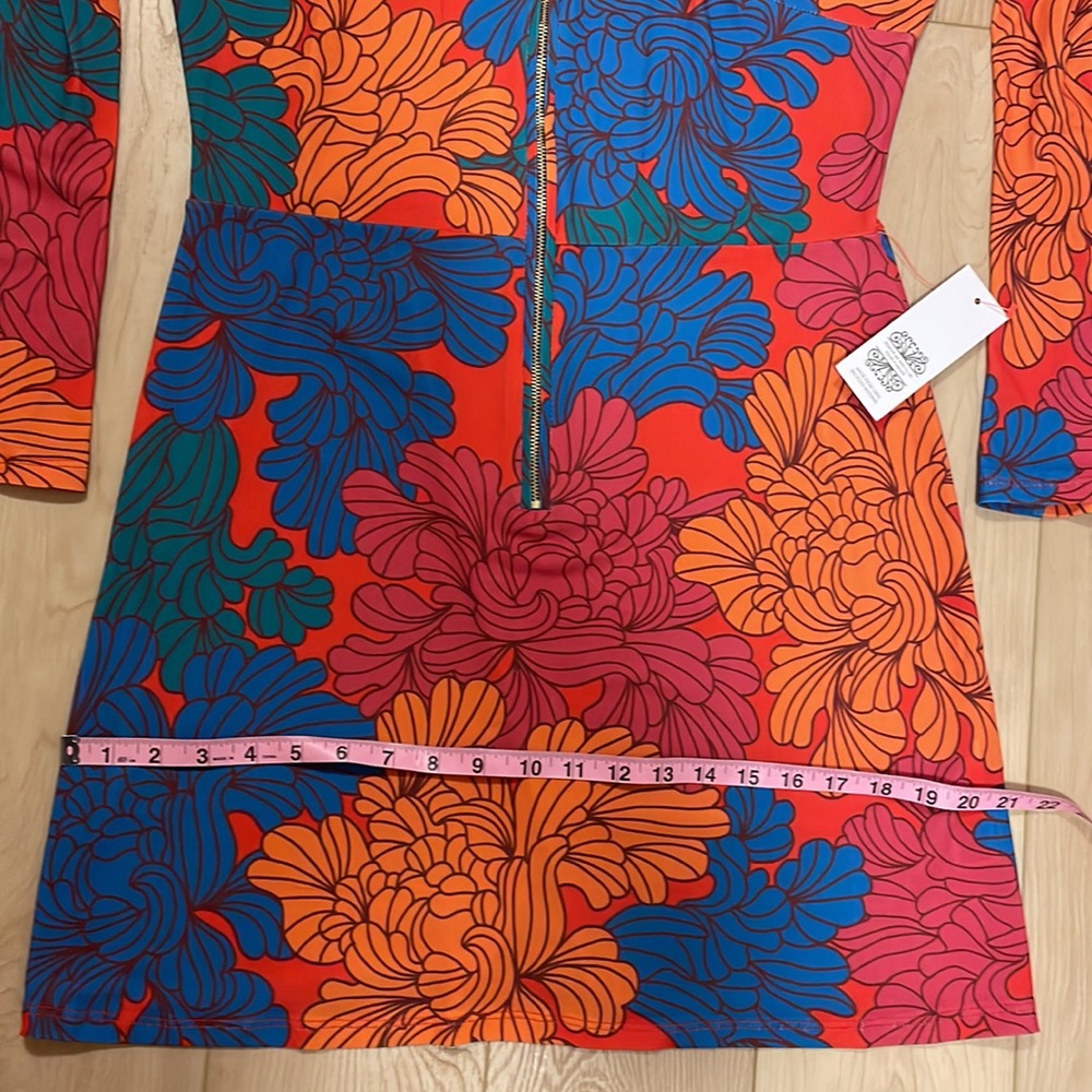 Never Fully Dressed Red Blue Orange Floral Long-Sleeve Mini Dress - Picture 14 of 15